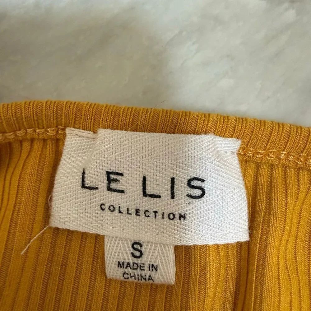 Le Lis Collection Mustard Yellow Ribbed Ruffle Strap Bodysuit Size Small - Picture 5 of 7